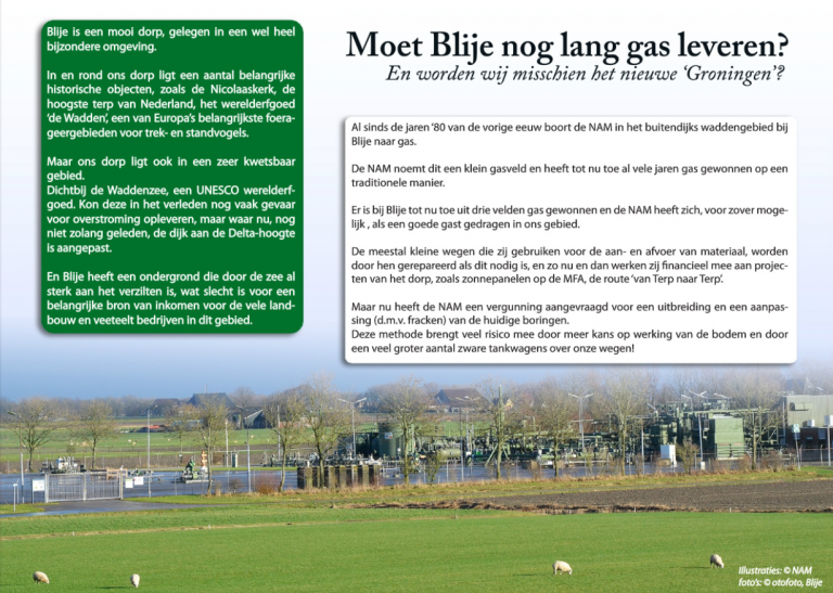 S!N steunt kritische zienswijze gemeente op gaswinningsplan Blija