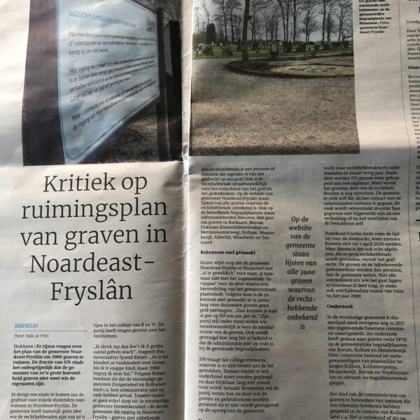 Friesch Dagblad: Kritiek op ruimingsplan graven Noardeast-Fryslân